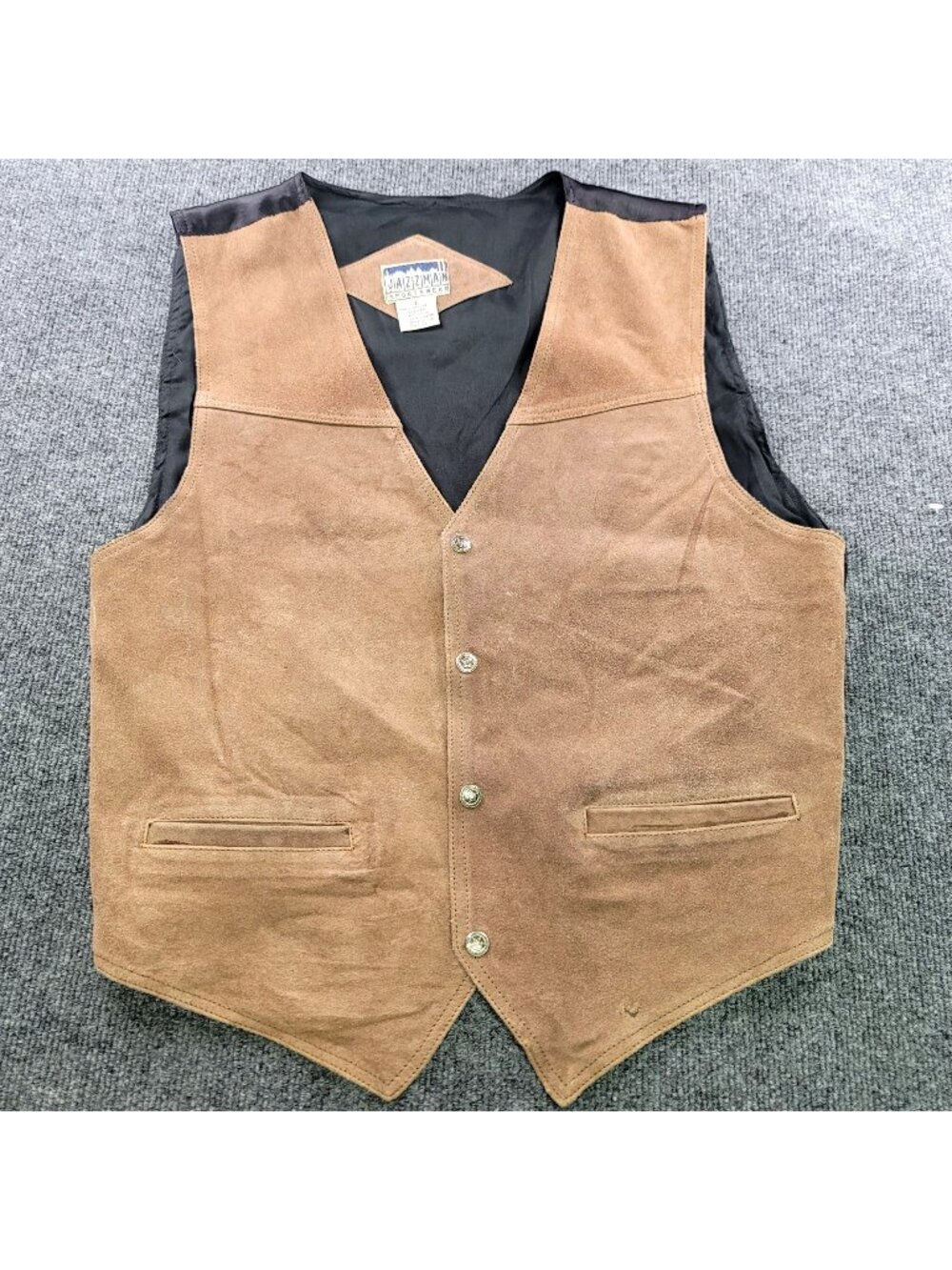90s Southwestern Cowboy Suede Leather Star Snap Vest L Ranchwear Leather Jazzman
